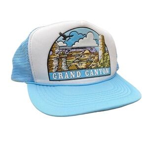 Vintage Grand Canyon Snapback Trucker Foam Mesh Hat Light Blue White Graphics